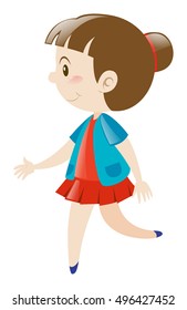 Girl in red skirt walking illustration
