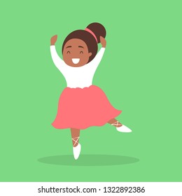 Girl in red and white clothes dance. Kid dancing in various style. Childish activity. Flat vector illustration