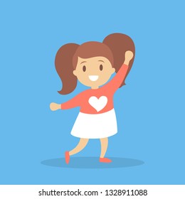 Girl in red and white clothes dance. Kid dancing in various style. Childish activity. Flat vector illustration