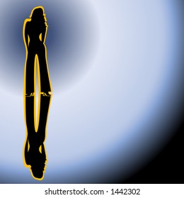 Mädchen mit Reflexion und Umriss auf Farbkreisen
