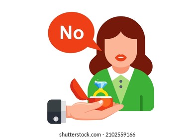 the girl refuses the man to marry him. flat vector illustration.