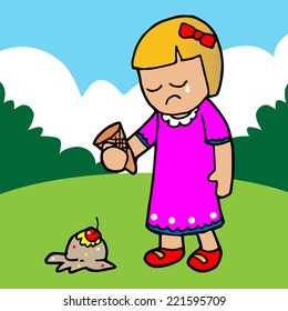 The girl regretted the ice cream falling.illustration 