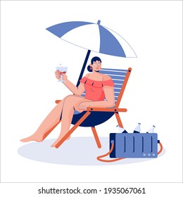 
girl relax on the beach colorful vector illustration
