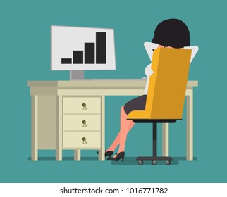 The girl relaxes sitting at the computer. Vector illustration. Suitable for animation (individual segments)