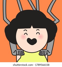 Girl Relaxing With Back And Shoulder Massager Machine Concept Card Character illustration