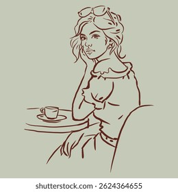 Una muchacha que se relaja en un Vector de la mesa de centro para la ilustración, tarjeta, decoración