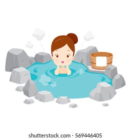 Girl Relaxing In Hot Spring, Bath, Onsen, Japanese, Culture, Healthy, Season, Body