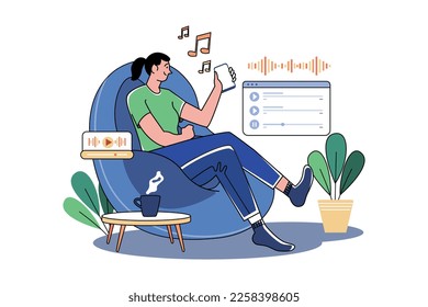 Girl Relaxing And Listening To Music