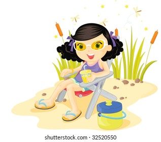 Girl relaxing on the beach at the water's edge