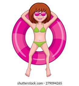 Girl Relaxing On An Inner Tube
