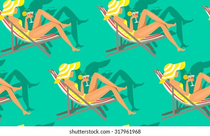 Girl relaxing pattern - Illustration