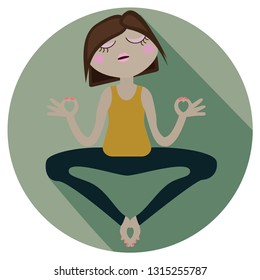 Girl relaxing under yoga class. Flat design vector icon.