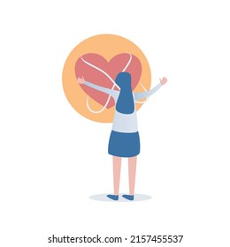 Girl releases a bound heart,Forgive Yourself and Move on from the Past,Vector illustration.