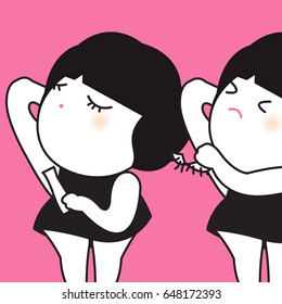 Girl Removing Her Armpit With Hard Wax Stripe Hair Cloth Or Paper Sheets Hair Removal Concept Card Character illustration