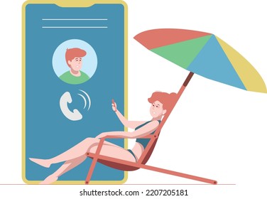 girl at the resort calls the guy on the phone