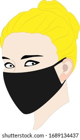 Girl in a respirator or medical mask, face in a mask for protection against the virus, vector illustration
