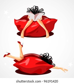 Girl rest in red pouffe