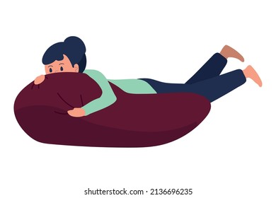 girl resting on cushion, isolated