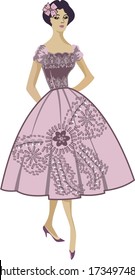 Girl in retro 50's (New onions). Vector illustration. 