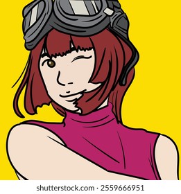 girl with retro glasses motorcycle colorfully
