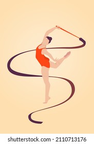 girl rhythmic gymnastics with ribbon