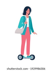 girl ride on a modern gyroboards. Environmentally friendly alternative transport. Vector girl in a flat style on a white background