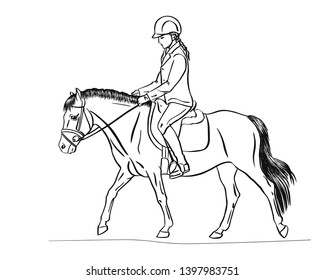 Girl rider walking on a pony