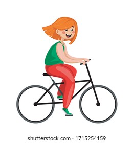 a girl rides a Bicycle. bright vector illustration on a white background