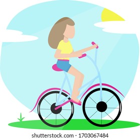 girl rides a bicycle, flat illustration