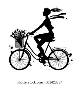 A girl rides a Bicycle. Silhouette cyclist. Vector illustration.