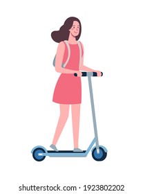 girl rides a modern electric scooter. Eco-friendly alternative transport. Vector girl in a flat style.