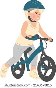 A girl rides a running bike.