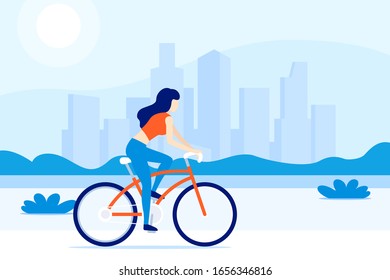 girl riding a bicycle in the city, vector