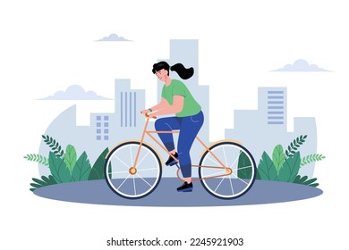 Girl Riding A Bicycle On The Street