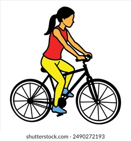 girl riding bicycle silhouette - vector