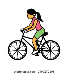 girl riding bicycle silhouette - vector