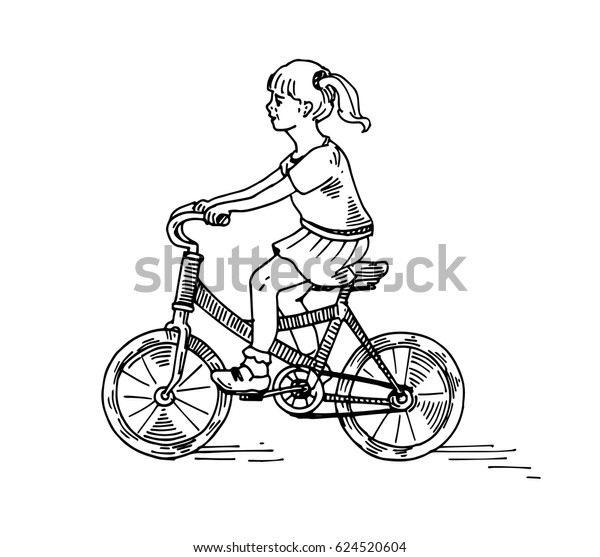 Girl Riding Bicycle Sketch Stock Vector Royalty Free 624520604