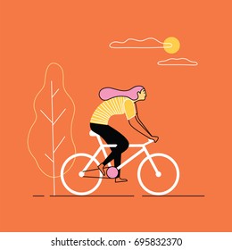 Girl riding bicycle. Vector illustration.