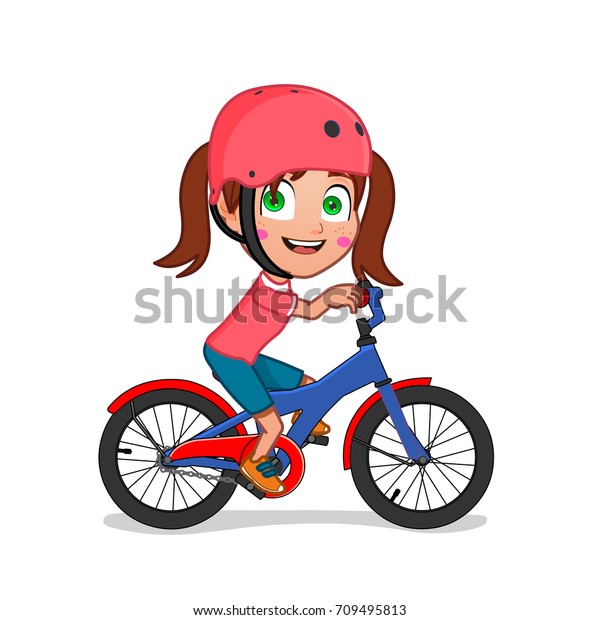 Girl Riding Bike Stock Vector (Royalty Free) 709495813