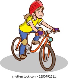 girl riding bike cartoon vector