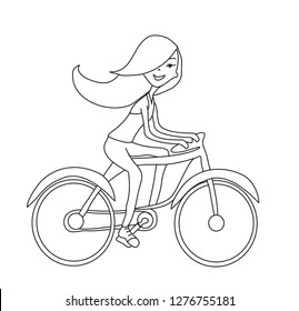 Girl is Riding Bike - doodle coloring book
