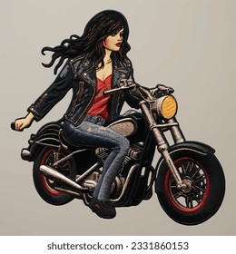 Girl riding bike embroidery vector simulation 