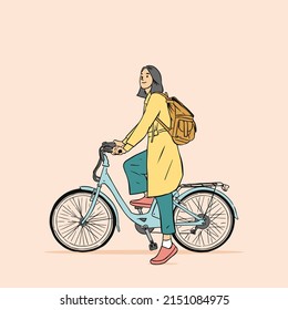 girl riding bike illustration design