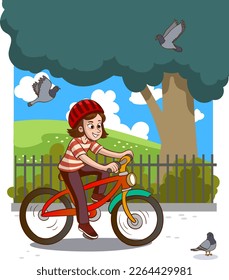 girl riding a bike in the park 