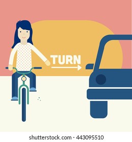 Girl riding a bike. Transit laws. Traffic rules.