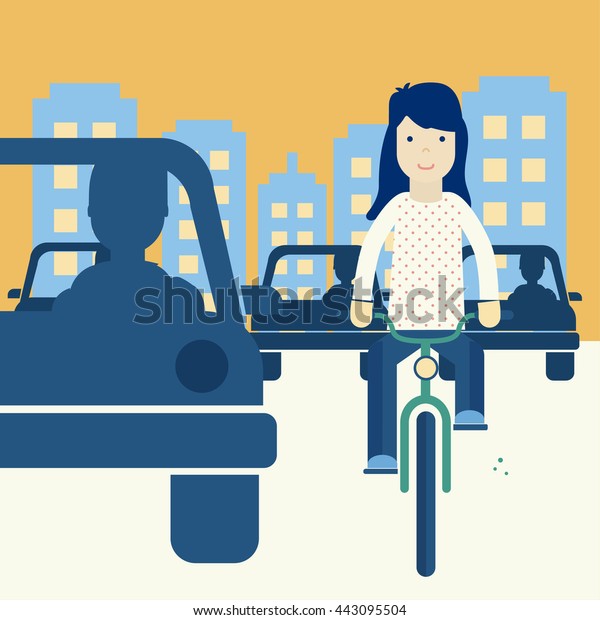 Girl riding a\
bike. Transit laws. Traffic\
rules.