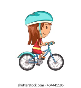 Girl riding bike, vector illustration