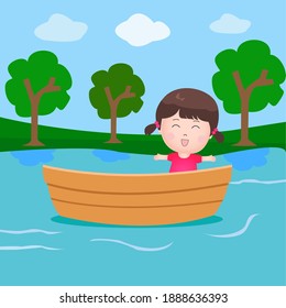 Girl Riding a Boat Illustration Vector