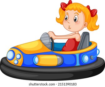 Girl Riding Bumper Car Cartoon Illustration Stock Vector (Royalty Free ...