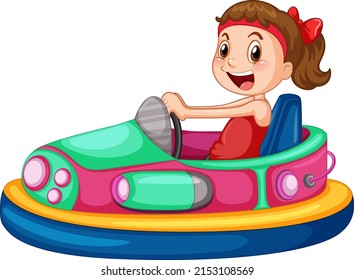 A girl riding bumper car cartoon illustration